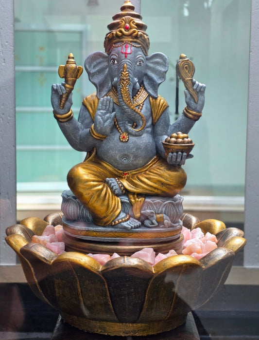 Concrete 80cm Ganesha in Large Lotus Bowl Water Feature