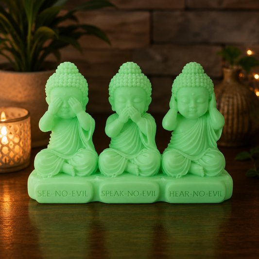 Glow in The Dark Baby Buddha's - See No,Speak No,Hear No Evil 10cm