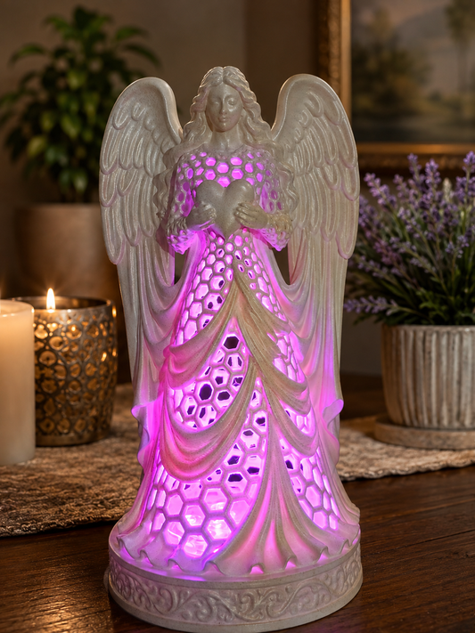 25cm Angel Holding a Heart Voronoi Style With LED Light