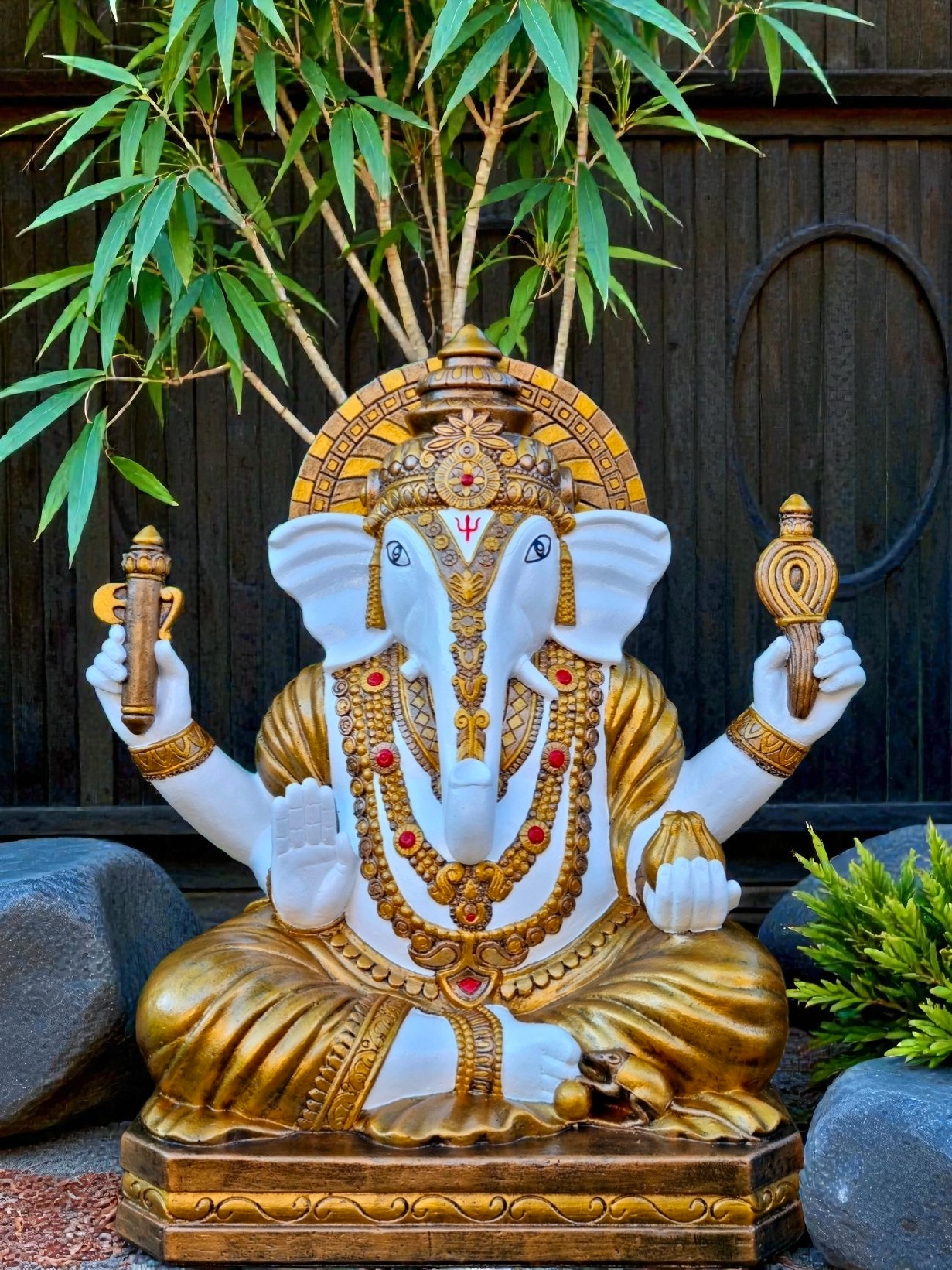 Concrete Ganesha Upwards Trunk 62cm