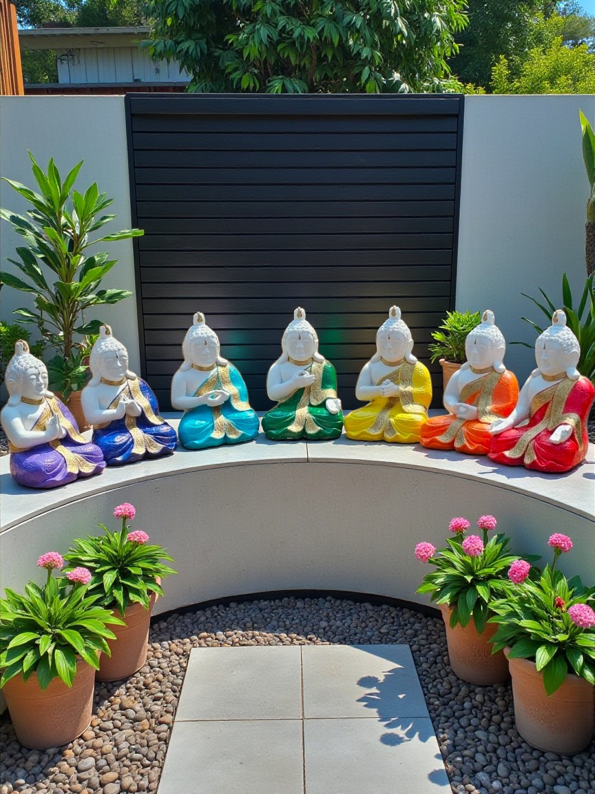 Concrete 26cm 7 Chakra Mudra Buddha's (Set Of 7 Buddha's)