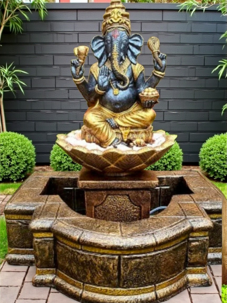 Concrete 80cm Ganesha with Pond Water Feature