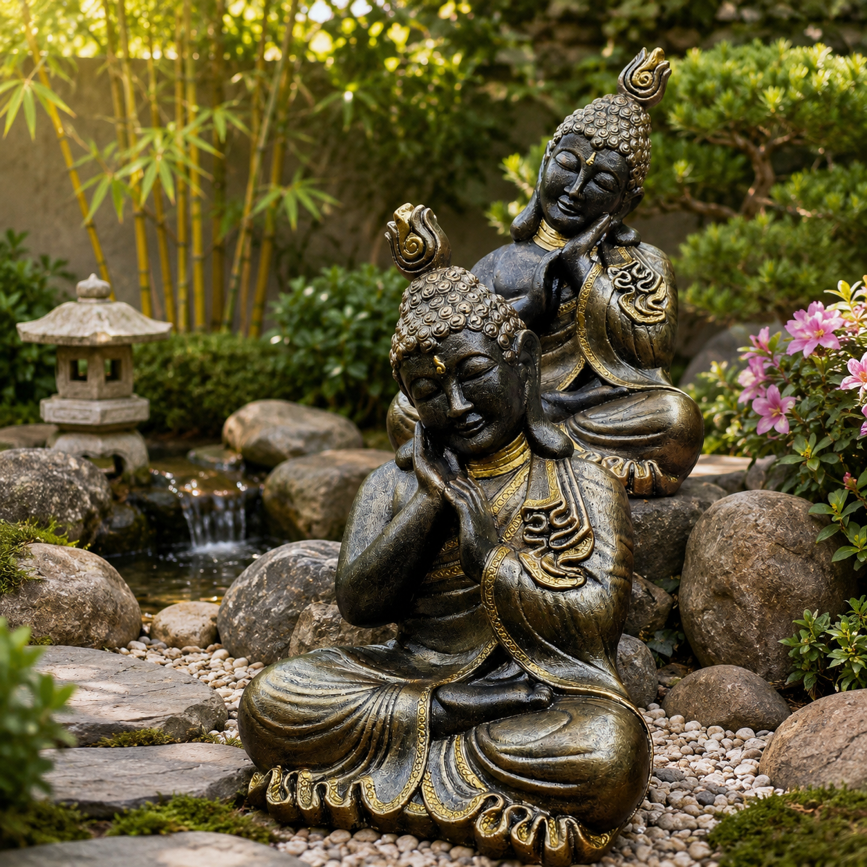 Concrete 42cm Buddha Pair