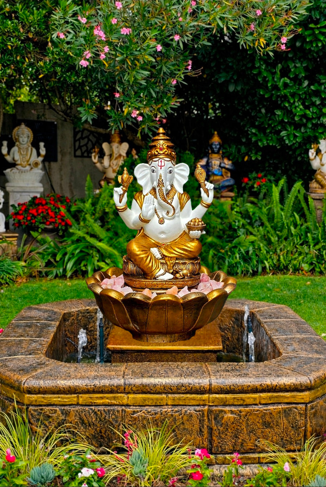 Ganesha + Lotus Bowl Water Feature with Pond