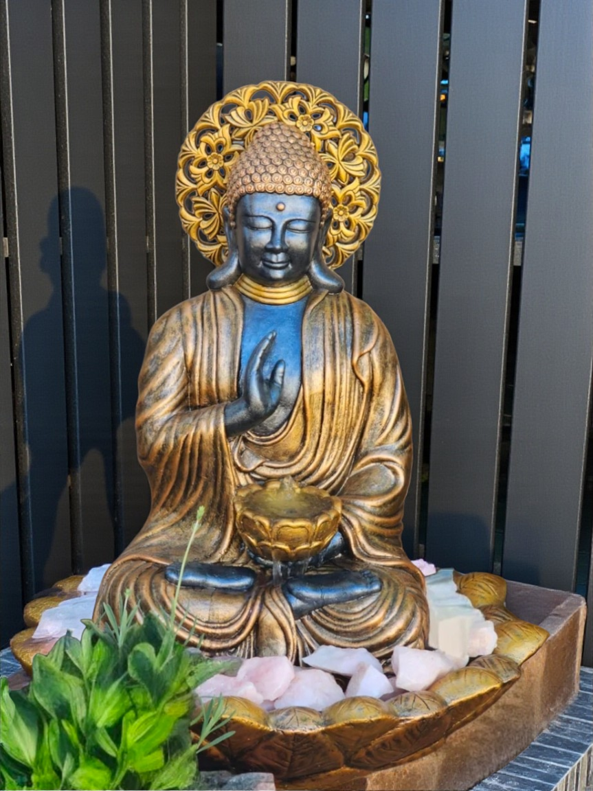 Concrete 73cm Blessing Buddha + Aura Water Feature