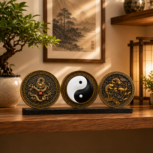 Dragon , Jumping Fish & Yin and Yang On Stand
