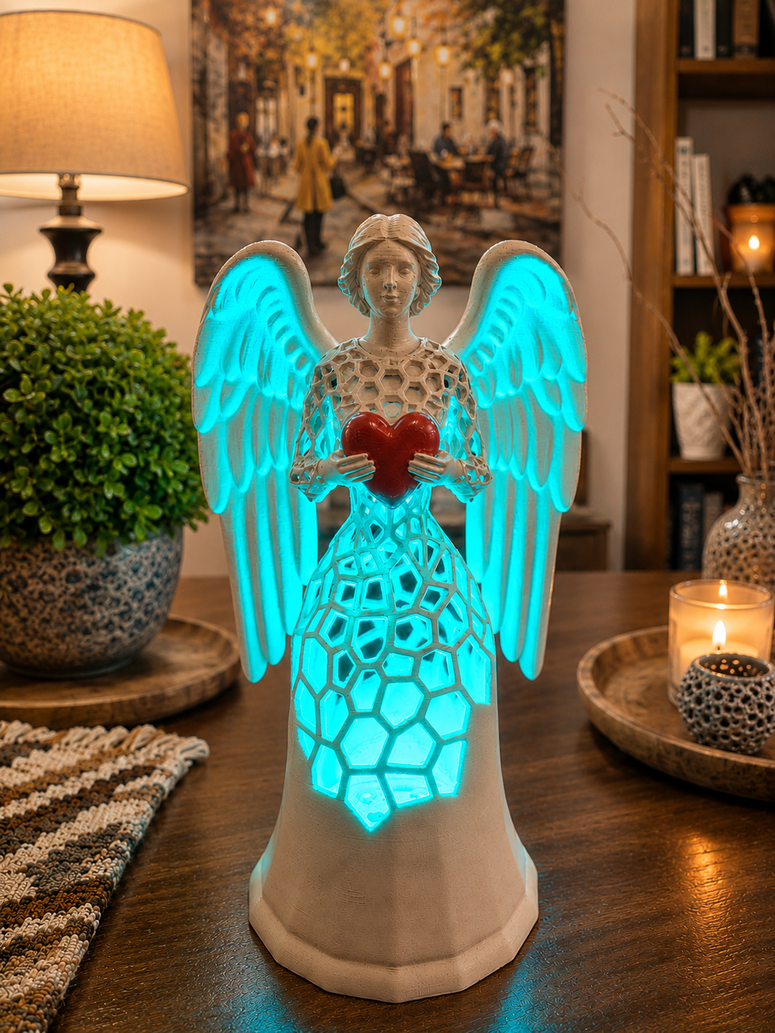 25cm Angel Holding a Heart Voronoi Style With LED Light