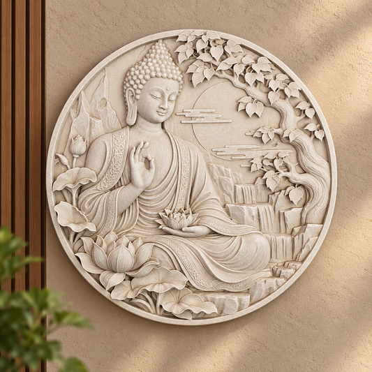 50cm Buddha Wall Plaque - Round