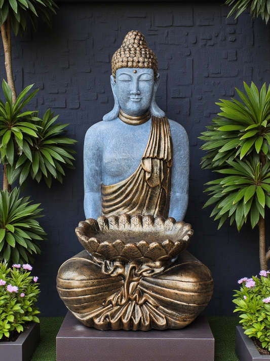 Concrete 90cm Buddha Holding Lotus Bowl