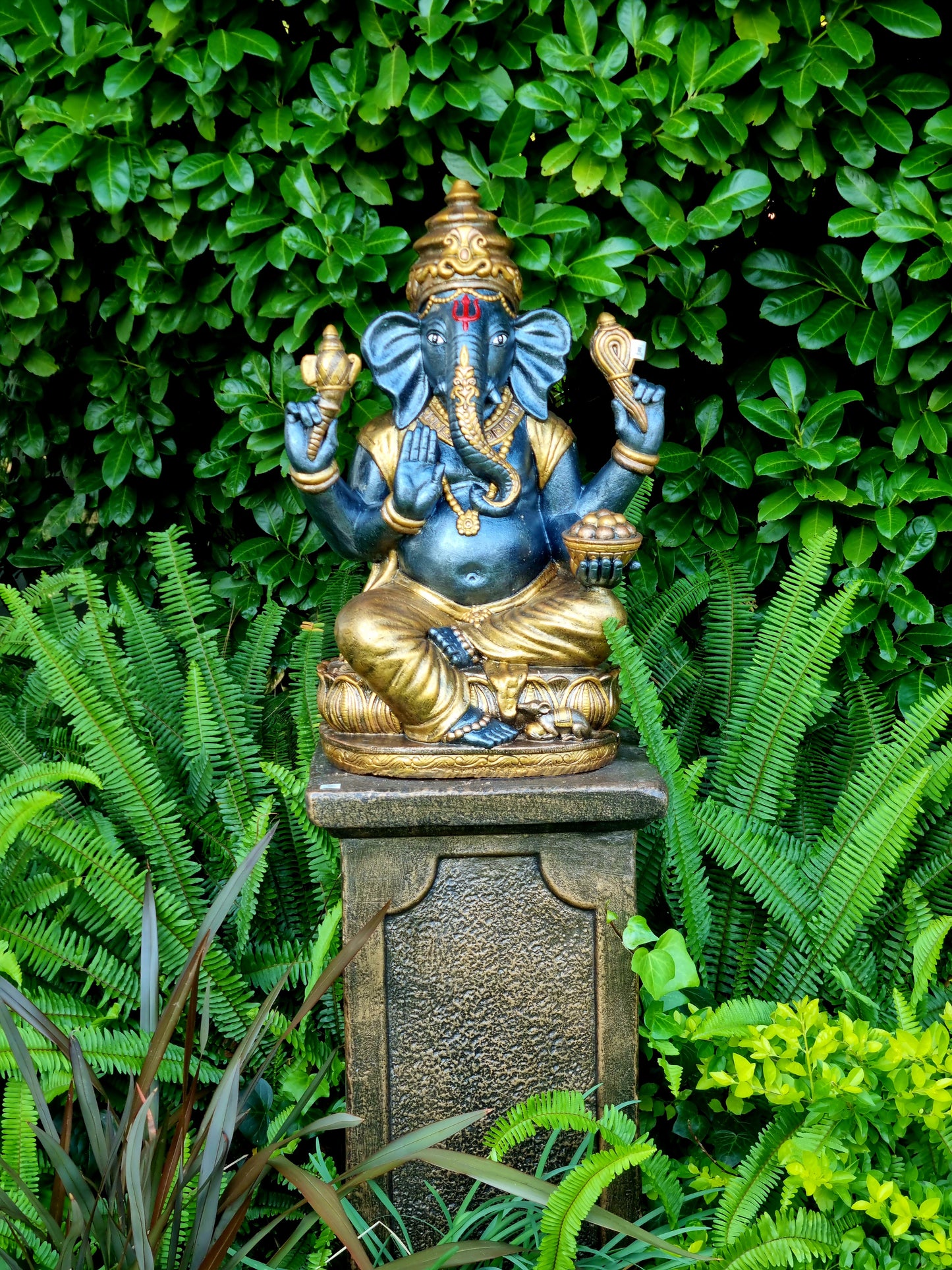 80cm Concrete Ganesha with a Large Square Pillar  -