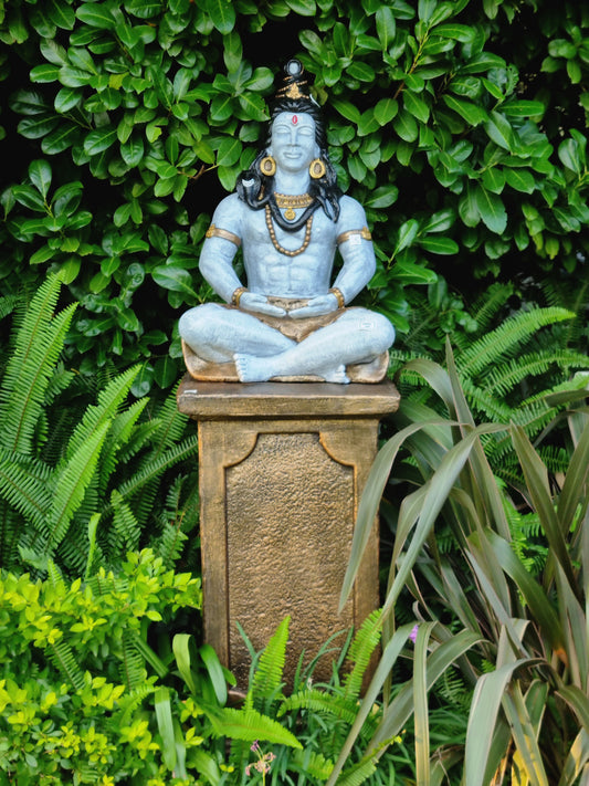 71cm Concrete Shiva with a Large Square Pillar