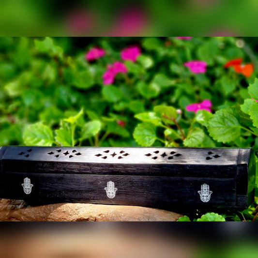 Black Horizontal Hamsa Hand Wooden Incense Box