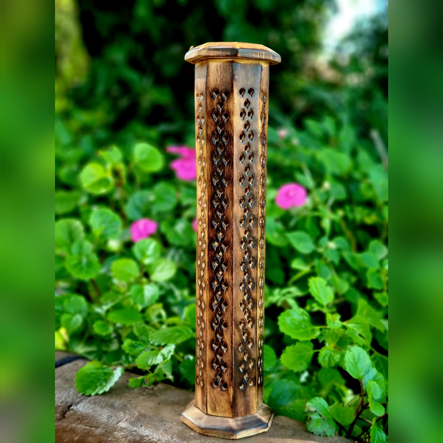 Vertical Wooden Incense Box (Round)